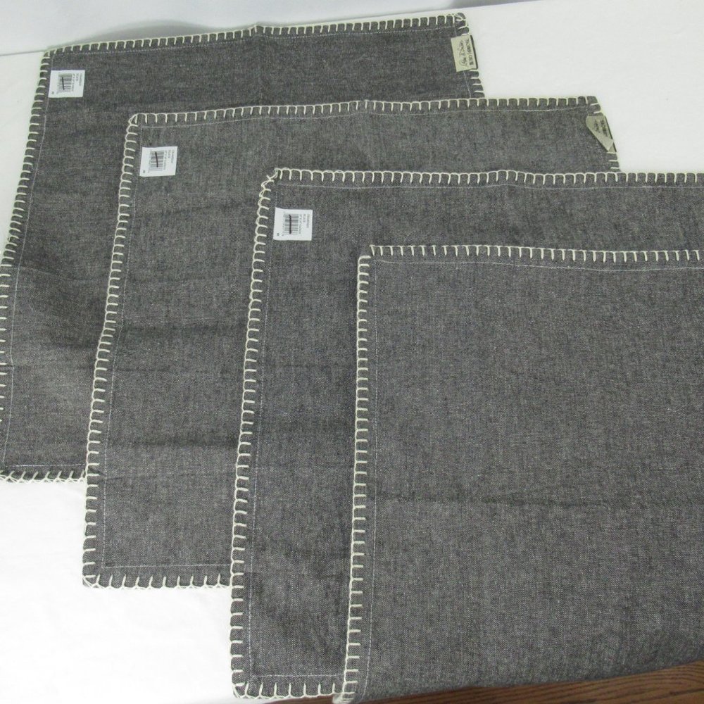 Black Chambray Metro Farmhouse 4 Cloth Napkins 18x18 Blanket Stitch Park B Smith